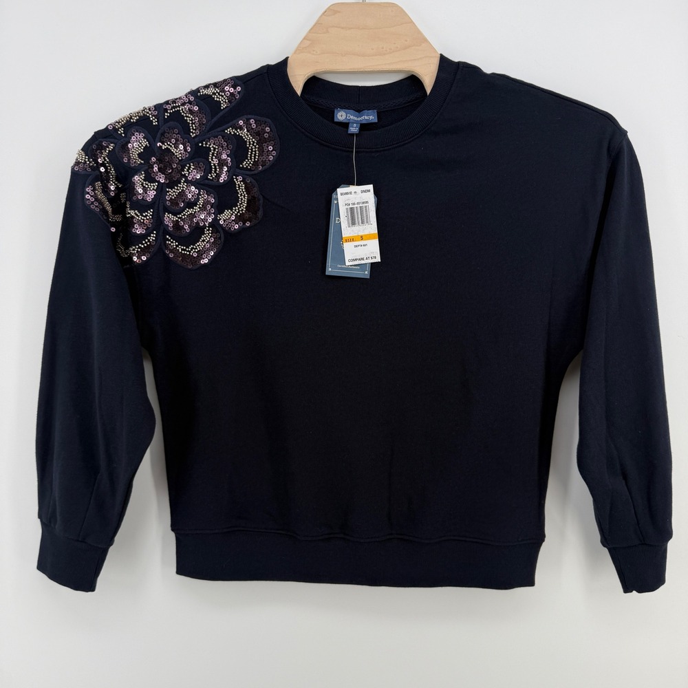 Democracy Navy Blue Sequin Floral Applique Sweatshirt B9349BV5E Small